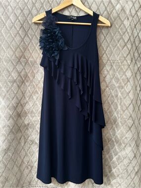 NIC&DOM Navy Ruffle Floral-Accent Sleeveless Dress